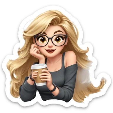 smiling girl with coffee cup sticker