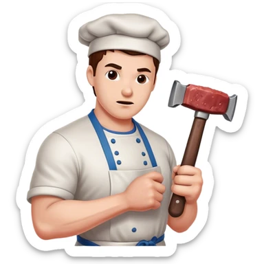 Tenderizing beef with a meat hammer sticker