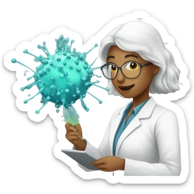 female research scientist working in lab with bacteriophage sticker