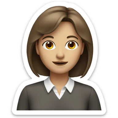 white teacher with brown shoulder length hair, bangs and brown eyes sticker