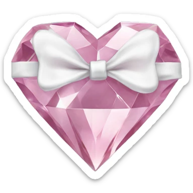 Pastel pink diamond crystal heart with white bow sticker