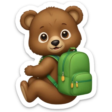 baby bear wear green backpack sticker