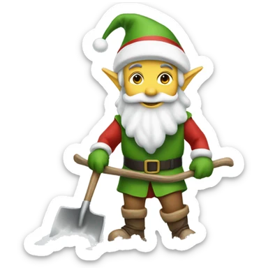 Elf shoveling snow sticker