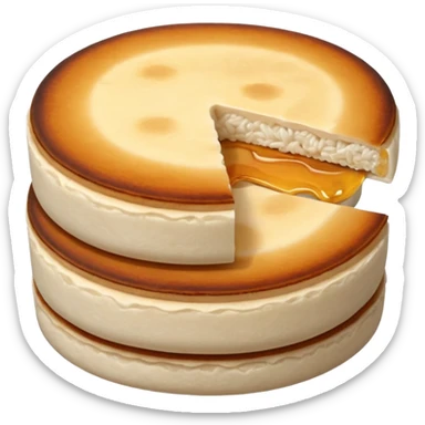 round flat rice cake, lightly toasted surface, sticker