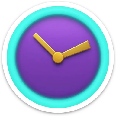 purple analog clock with golden hands and teal glowing rim sticker