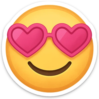 yellow face with pink heart glasses emoji, digital illustration sticker