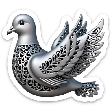 Black and silver filigree dove, 3D, extremely detailed design sticker