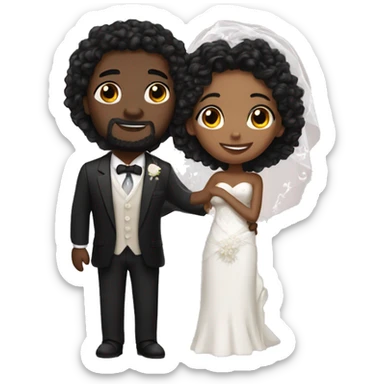 African Bride and Groom. Black long curly hair. Short black haircut. Hugging each other. Eyes closed. sticker