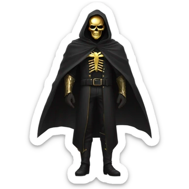 Bounty Hunter Boss with black cape and a gold skull mask from death Stranding, full body view sticker