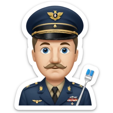 Adolf Hitler had an oval face with fair skin. His eyes were blue and his eyebrows were dark and somewhat bushy. Above his upper lip he wore a small, brush-like mustache, known as a "toothbrush moustache". His sticker