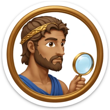 Dios griego de perfil mirando con una lupa de sticker