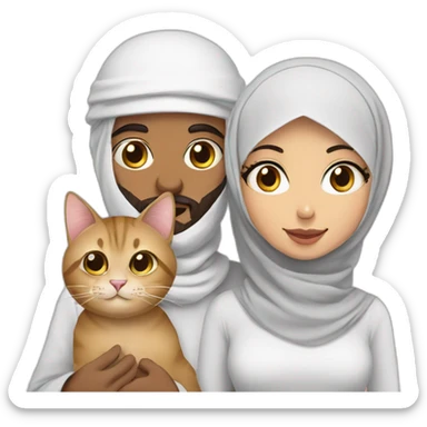 Arabic man and hijab girl with a cat sticker