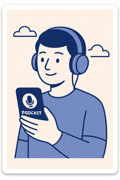 modern illustration of a person listening to a podcast sticker
