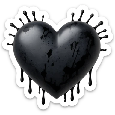 black ink heart emoji with ink streaks, isolated on white background, grung sticker