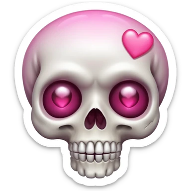 
Cute kawaii skull with a heart shaped pink  nose cartoon -style/cute and transparent for a sticker sticker