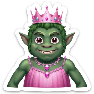 Male ugly dark green forest troll with pink princess dress and sparkles  sticker