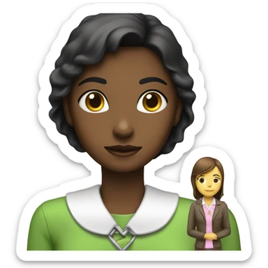 Girl  with collar on throat and a woman holding lt  sticker