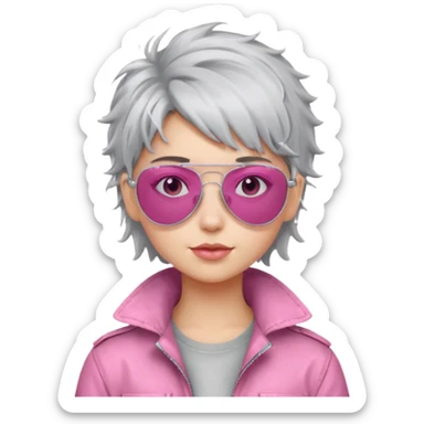 Girl with silver messy hair with pink aviators sticker