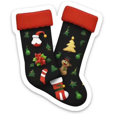a pair of black socks adorned with a christmas pattern sticker