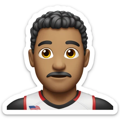 man with a curious and interested face, hairstyle and wearing a wrestling shirt sticker