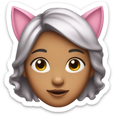 A girl with cat ears, shy, with a pink blush on her cheeks sticker
