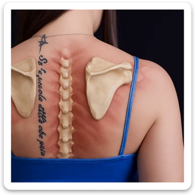 Add scapulae on the woman's back in a realistic style with slight coloration to distinguish the bones from the muscles. The image should clearly differentiate bone and muscle tissue by color. sticker