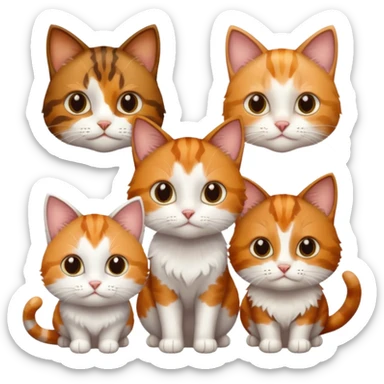 3 small cats different colours including brown tabby and white, patchy calico, and ginger and white sticker