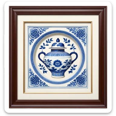 Cinematic Realistic image of exquisite blue and white porcelain, rendered with delicate, intricate patterns and fine textures, showcased against a classic Chinese backdrop with soft, refined lighting sticker