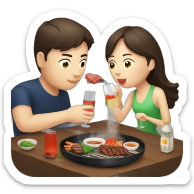 A couple eating Korean bbq and drinking soju sticker
