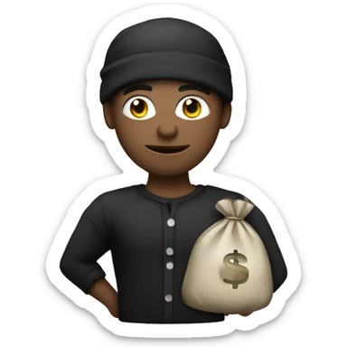 Thief, black shirt with white stripes, money bag sticker