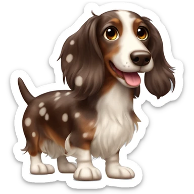 mini fuzzy ear longhaired spotty dapple wiener dog chocolate and cream sticker