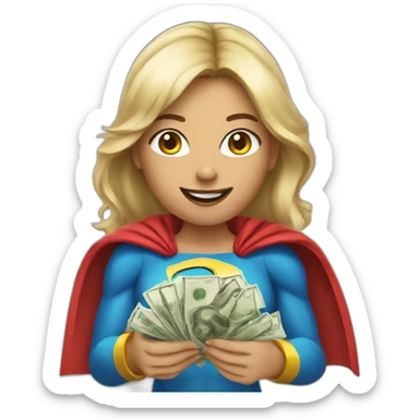 superhero female holding money to give sticker