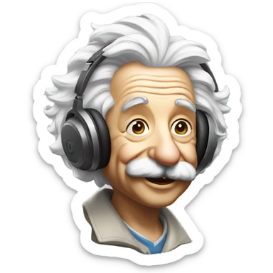 albert einstein happy listening music with just wireless headphones while walking sticker