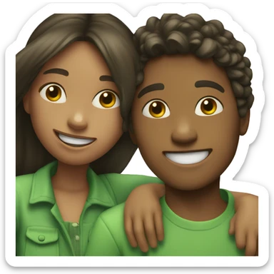Girl in green and boy sharing a joyful moment sticker
