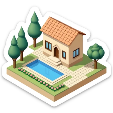 little city and many, small, ordinary, simple, home, Iranian-style, 1980, isometric sticker