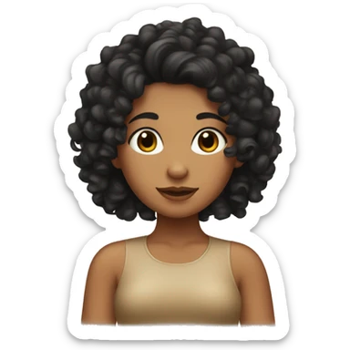 tan deer girl with black curly hair sticker