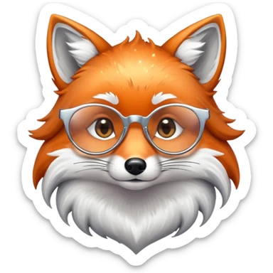 A sad fox with shimmering fur, a glowing tail, a silver star on its forehead, and round glasses, with a single tear rolling down its cheek sticker