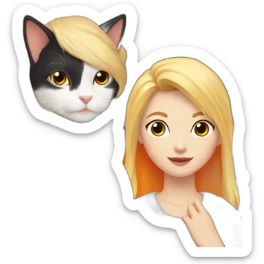 black and white cat with orange cat next to blonde-haired girl sticker