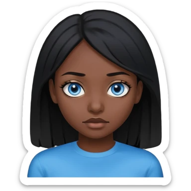 dark femine black haired girl with blue eyes and black top, very cold look sticker