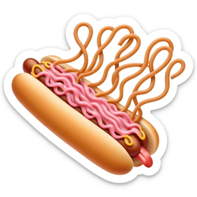 pink hot dog flying spaghetti  sticker