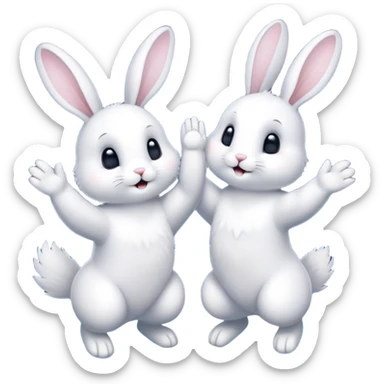 Rabbits high fiving in space sticker