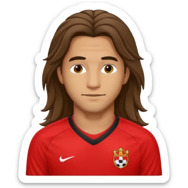 long haired soccer player with red jersey sticker