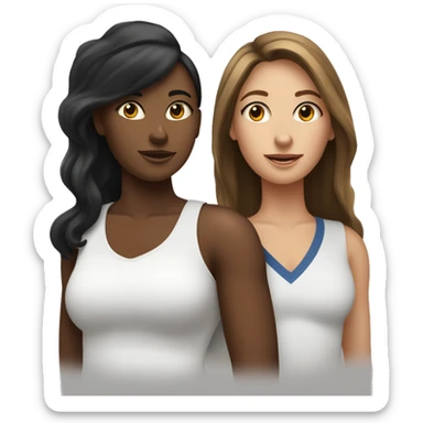équipe de deux femmes avec une bune aux cheveux longs et une femme noire de  peau sticker