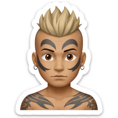 tattooed face with mohawk hair sticker