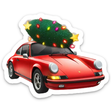 Red Porsche covered in colorful Christmas lights and a Christmas tree on the roof  sticker
