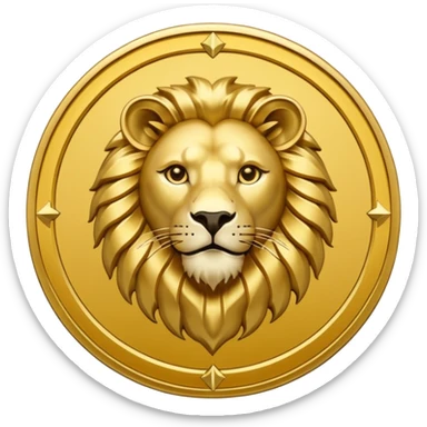 Fais un emoji de pièce d'or ronde avec l'inscription "F" dessus et un lion très détaillé gravé sur la pièce. Le F et le lion doivent être très lisible ainsi que les détails autour de la pièce. Monnaie Fcoins sticker