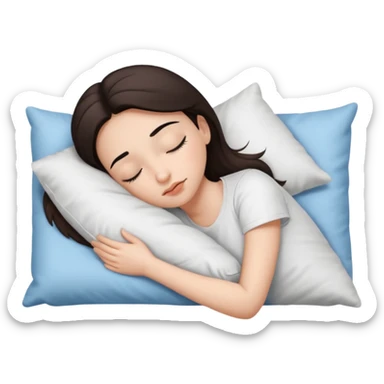Brunette white sikine white tshirt black eyebrowns girl sleeping on a pillow sticker