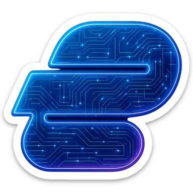 Transform the ExpressVPN logo into a cyberpunk, holographic style with glowing neon blue and pink edges, circuit patterns throughout the entire icon, and a transparent background. Maintain the recognizable ExpressVPN logo shape, overlaying neon and circuit effects in the same futuristic, clean style as previous cyberpunk icons. The whole icon should have a consistent cyberpunk glow and intricate circuit details. sticker