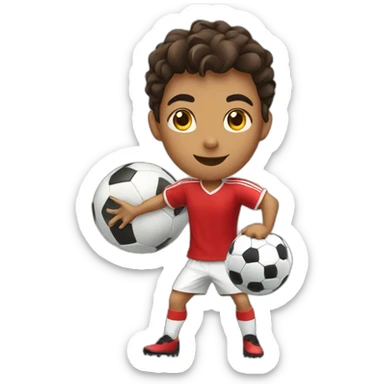 A young Arab playing soccer, a bull stand beside him sticker