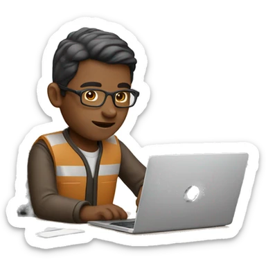 man working on laptop with light brown skin tone sticker
